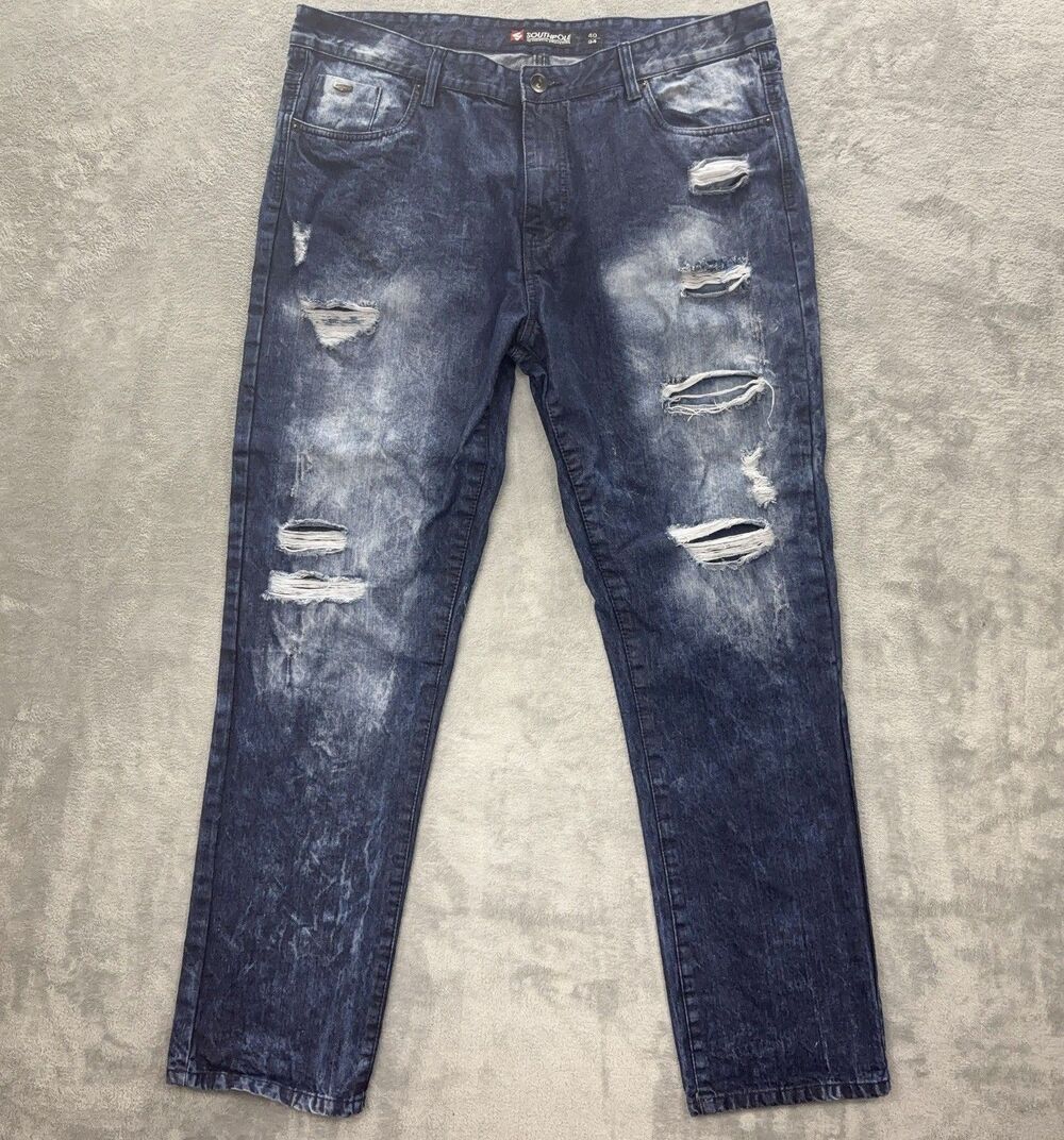 South Pole Blue Jeans Men Distressed Baggy Wide Leg Skater Grunge Y2K SIze 40x33